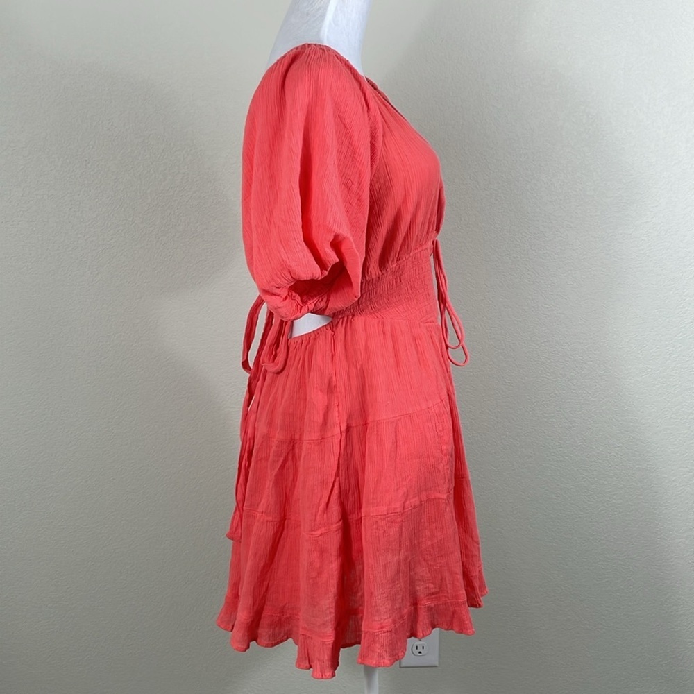 NWT Free People Coral puff sleeve tie back v neck mini dress size small - Picture 2 of 7